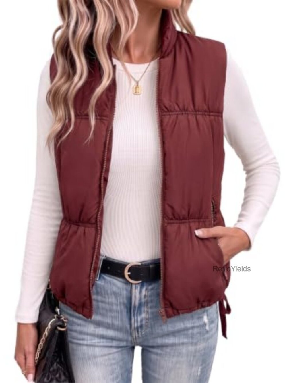 Quilted Puffer Vest Sleeveless Zip Up Cropped Jacket